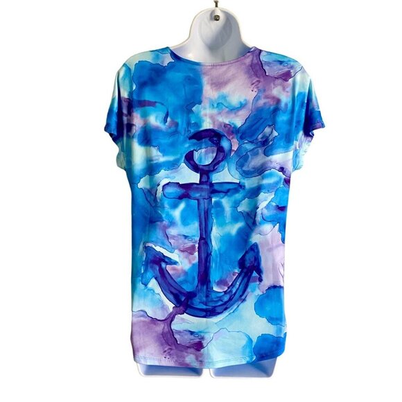 Art & Sol Colorful Anchor Print Short Sleeve Top Women's Small NEW - Picture 5 of 9